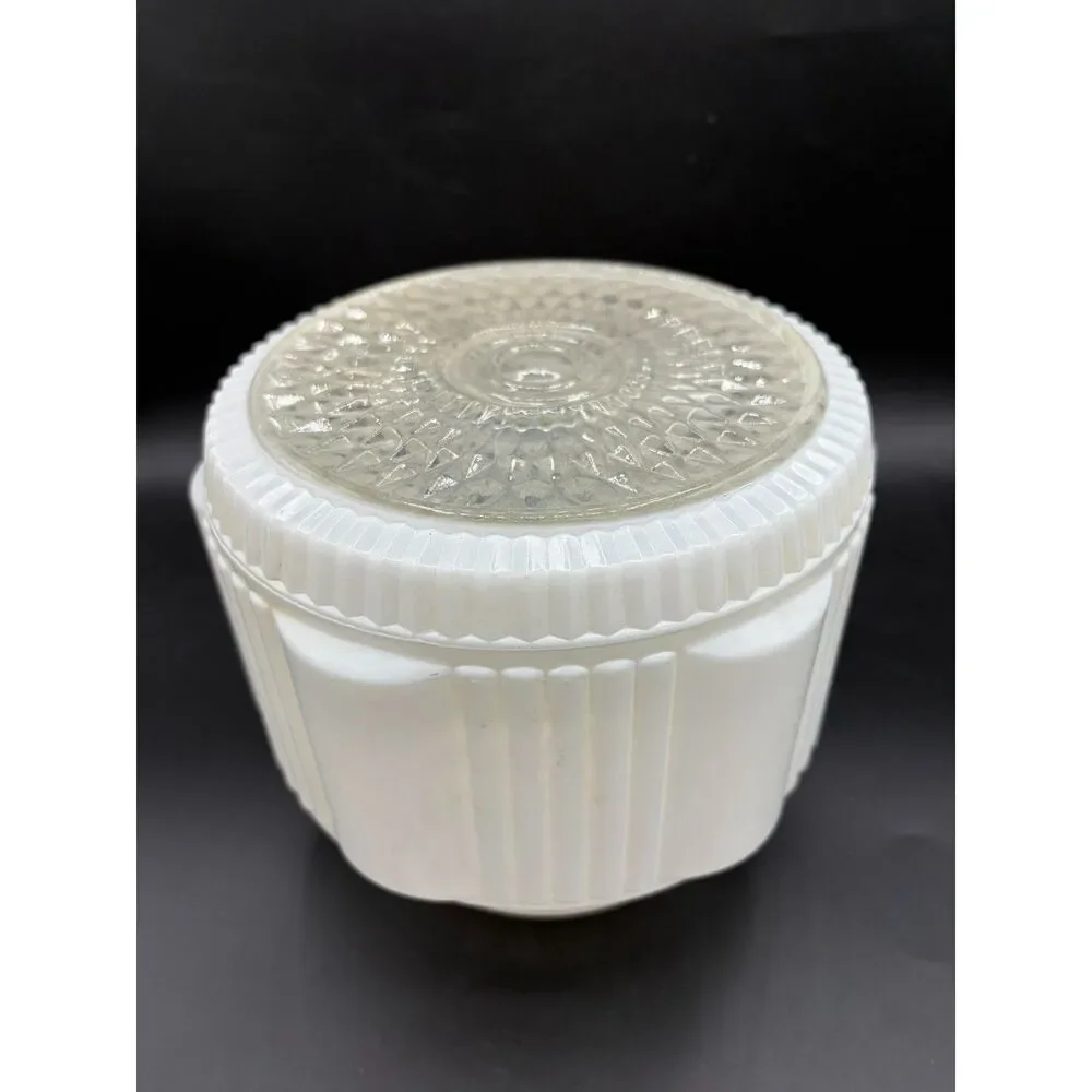 VTG Mid Century Art Deco Ribbed White Glass Ceiling Light Shade Skyscraper
